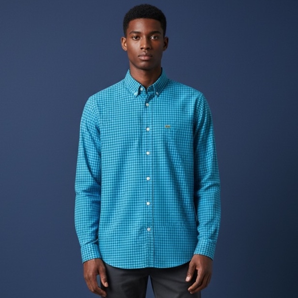 BF1105 Men’s LACOSTE Regular Fit Preppy Plaid Button Down Shirt M